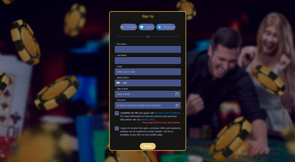 Create an account on the Krundi casino website.