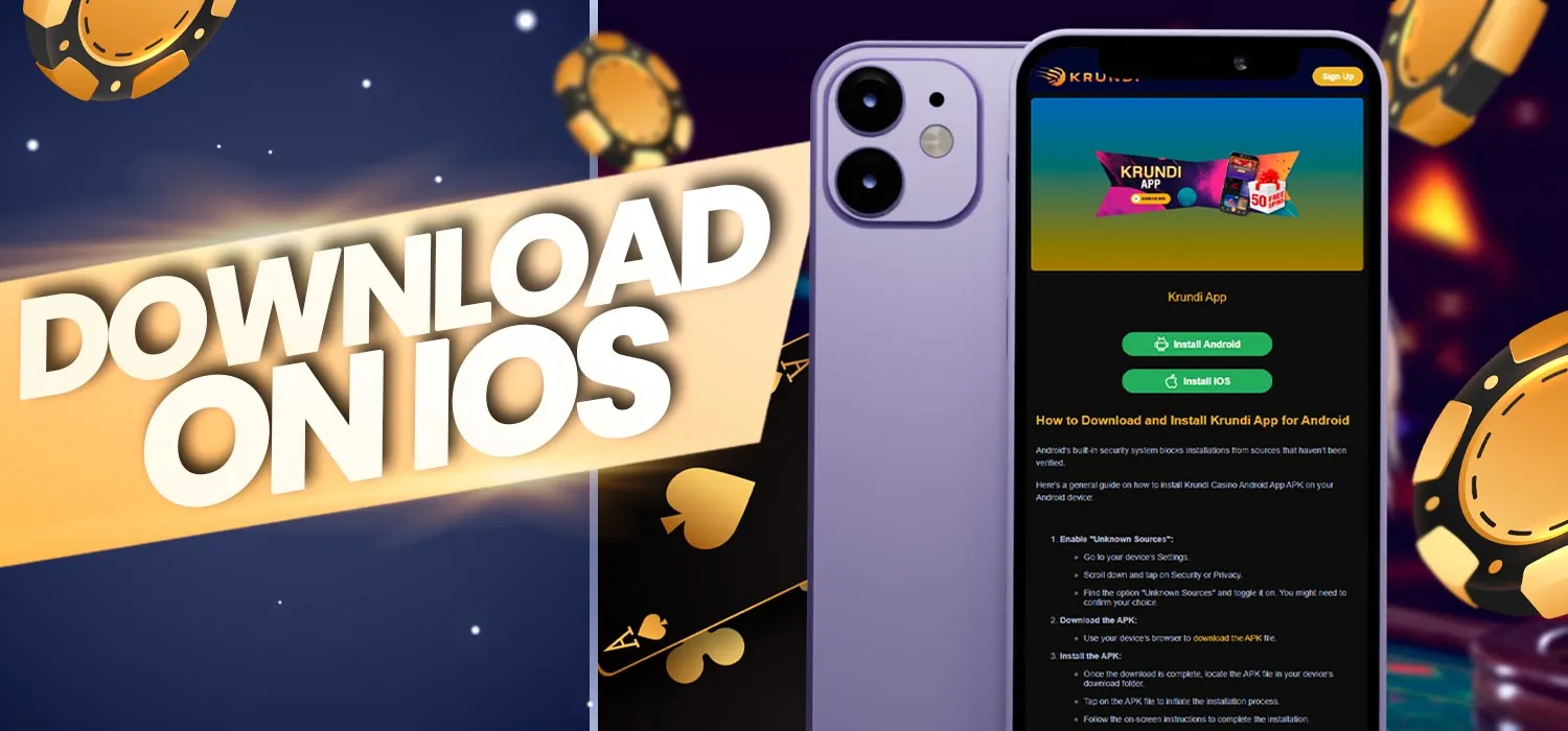 Install the Krundi Casino mobile app on your iOS device.