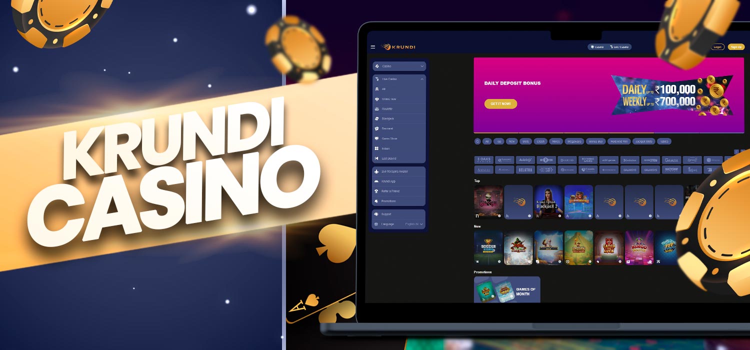 Overview of the official website of Krundi Casino with betting.